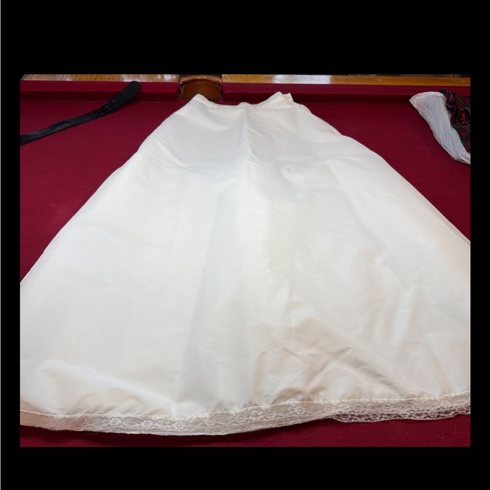 WHITE Nylon Long Half SLIP Layers Crinoline Tulle Lace Trim Wedding Formal Small